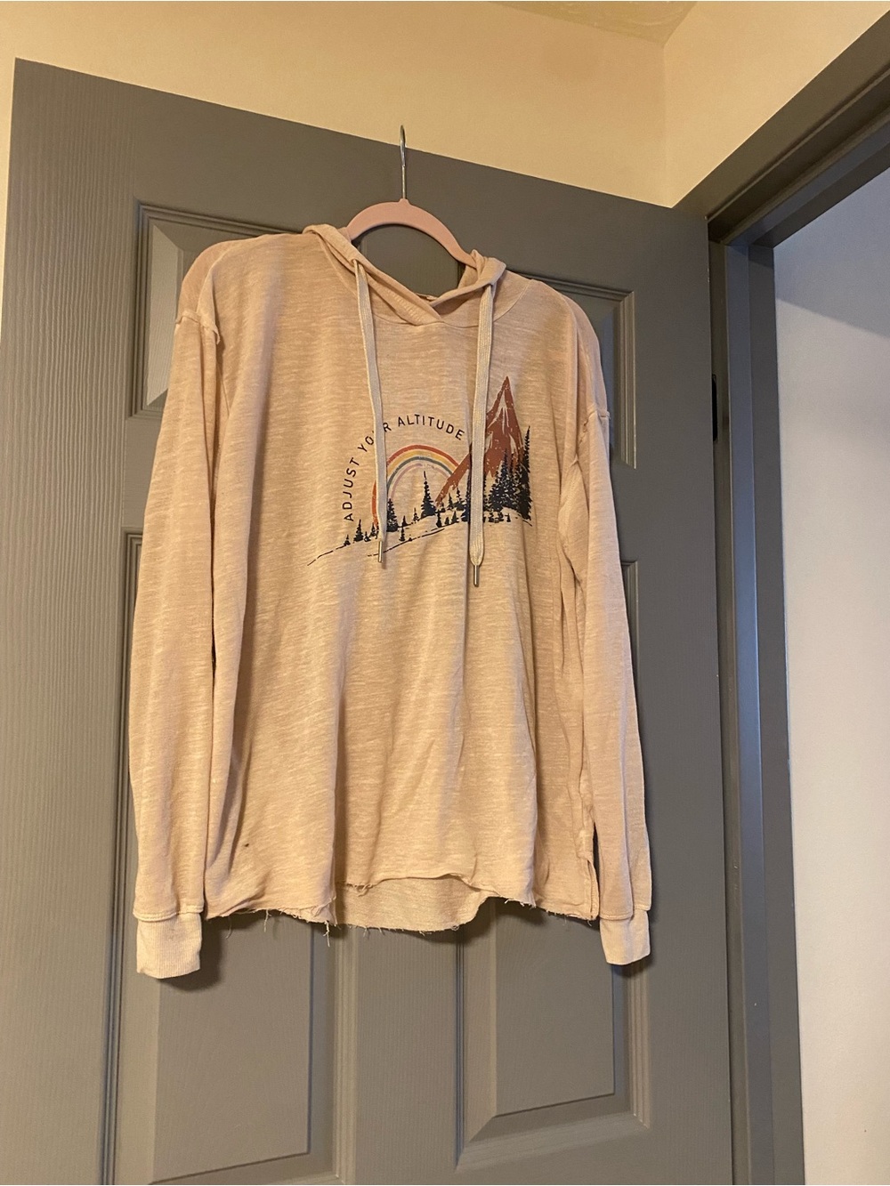 C&C California Light Beige Pullover Hoodie Top Adjust your altitude boho